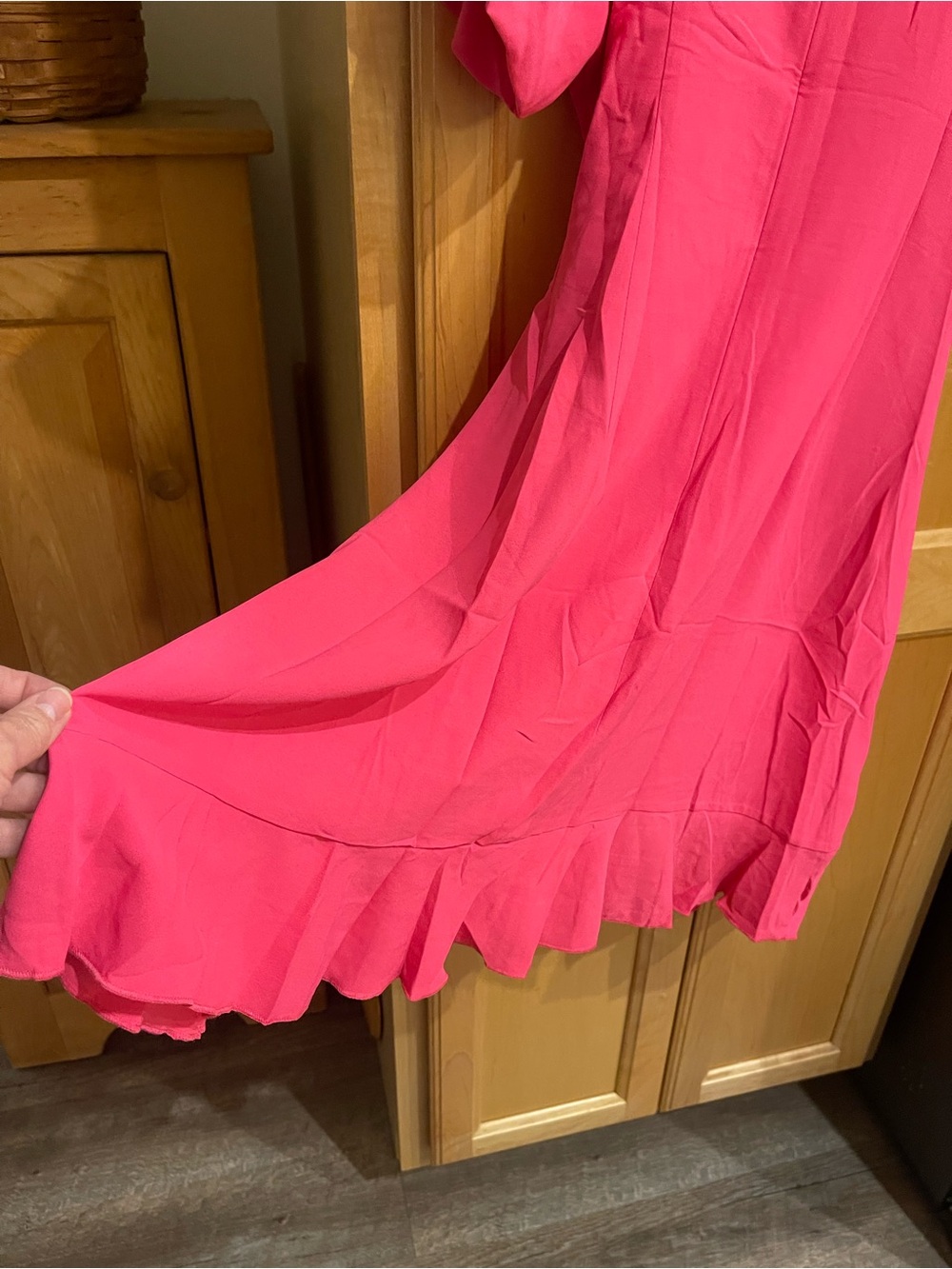Women's Hot Pink Puff-Sleeve Wrap Dress - Picture 3 of 5